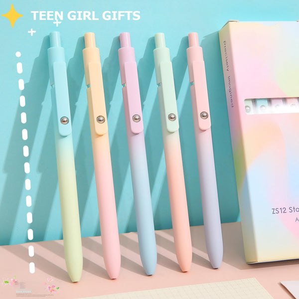 5 Pcs Gel Ink Pens, 0.7mm Medium Tip Black Ink Roller Ball Pens, Quick Drying Pens for Smooth Writing