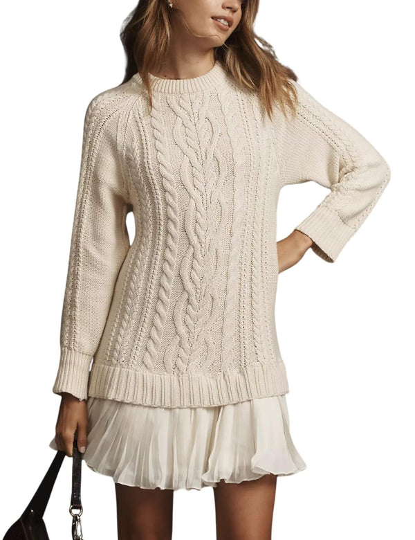 Women Crewneck Cable Knit Sweater Mini Dress (Buy 2 Free Shipping)
